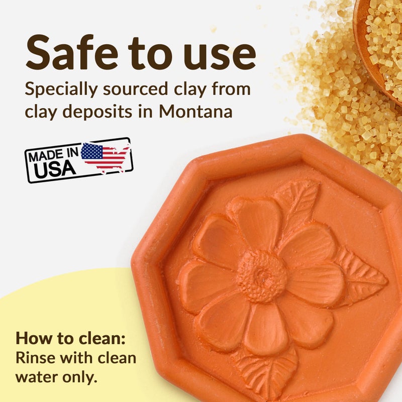 JBK Pottery Terracotta Brown Sugar Saver â€“ Handmade Terra Cotta Keeper with Decorative Flower Discs â€“ Food-Safe, Made in the USA - Flower - Image 5